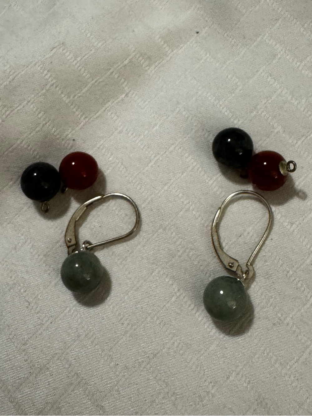 Sterling Green Stone Drop Earrings - with Additional Stones